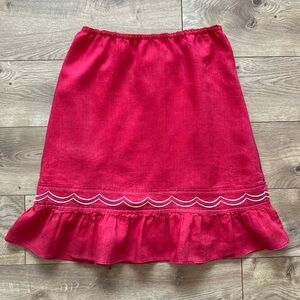 Anthropologie Fei Red Linen Skirt | Size XS | Ruffled Hem with Scalloped Trim